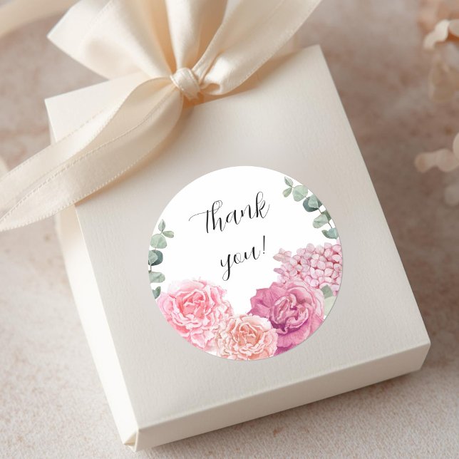 Sticker Rond Aquarelle de pêche rose Merci délicate florale (Créateur téléchargé)