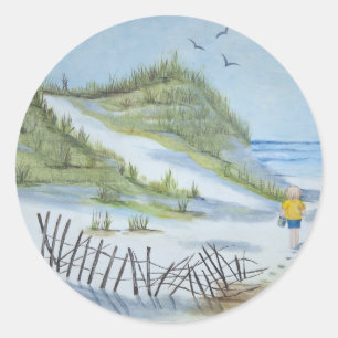 Sticker Rond Aquarelle de plage
