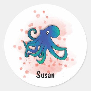 Sticker Rond aquarelle de poulpe heureuse
