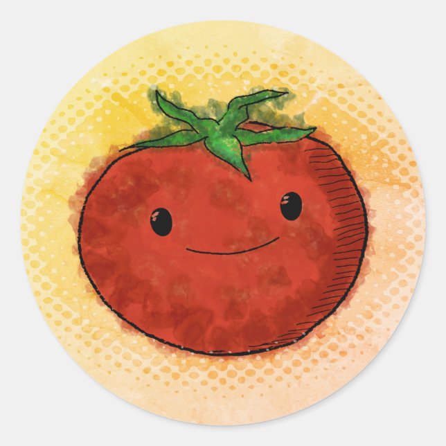 Sticker Rond Aquarelle de tomate mignonne Vintage style d'impre (Devant)