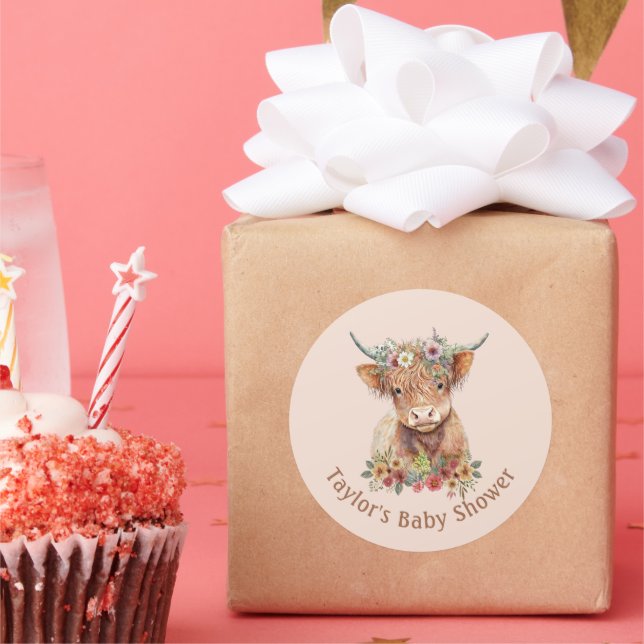 Sticker Rond Aquarelle de vache écossaise belle écossaise haute (Fête)