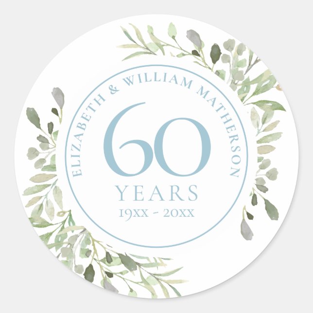Sticker Rond Aquarelle de verdure du 60e anniversaire (Devant)
