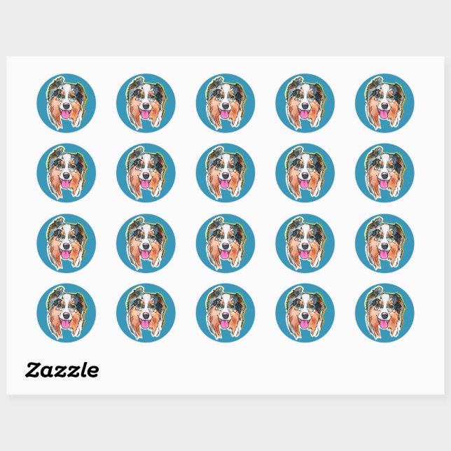 Sticker Rond Aquarelle de visage de chien mignon (Feuille)
