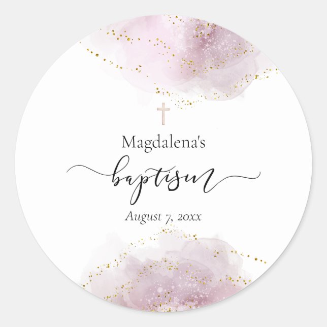 Sticker Rond aquarelle décoration Baptême petite fille (Devant)
