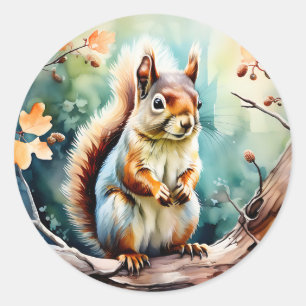 Sticker Rond Aquarelle d'écureuil d'automne