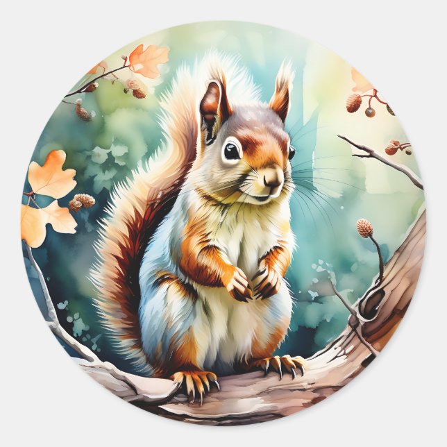 Sticker Rond Aquarelle d'écureuil d'automne (Devant)