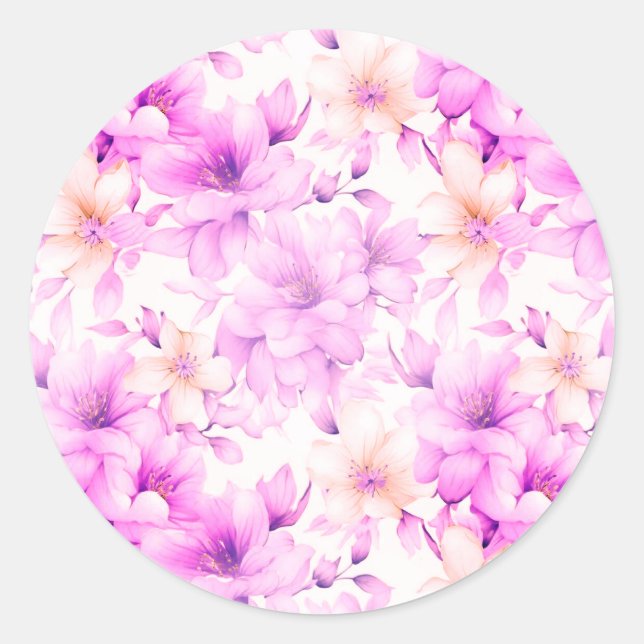 Sticker Rond Aquarelle délicate Fleurs roses (Devant)