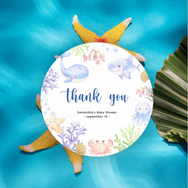 Sticker Rond Aquarelle des animaux de l'océan - merci baby show (Créateur téléchargé)