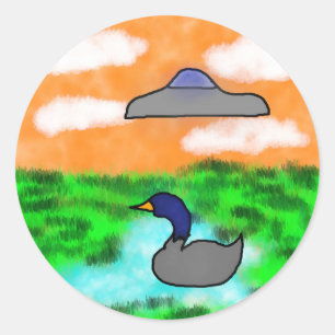 Sticker Rond aquarelle dessin oie moment extraterrestre