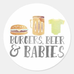 Sticker Rond Aquarelle d'hamburgers, de bière et de bébés