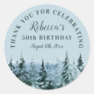 Sticker Rond Aquarelle d'hiver 50e anniversaire Merci Favor