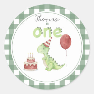 Sticker Rond Aquarelle Dinosaur 1er anniversaire
