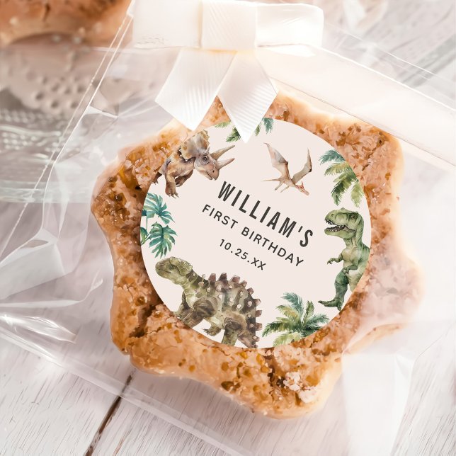 Sticker Rond Aquarelle Dinosaur 1er fête d'anniversaire (Créateur téléchargé)