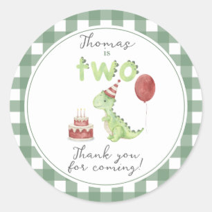 Sticker Rond Aquarelle Dinosaur 2ème anniversaire