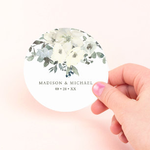Sticker Rond Aquarelle d'ivoire Mariage vert Sage