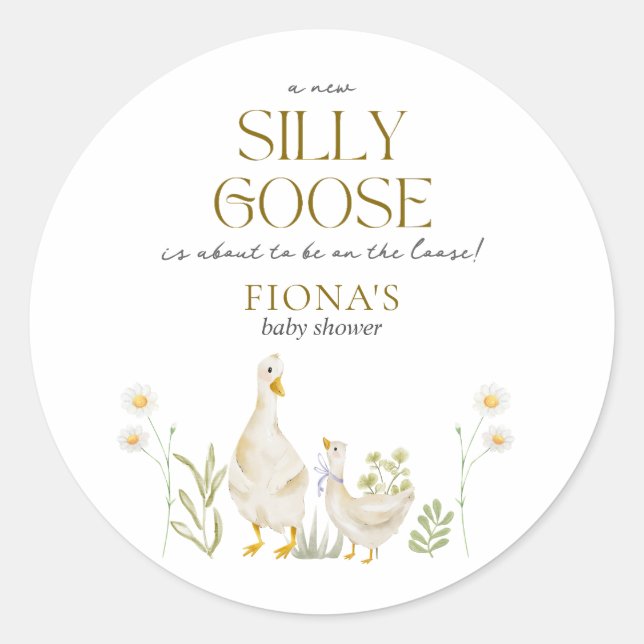 Sticker Rond Aquarelle d'oie soie Baby shower neutre pour le ge (Devant)