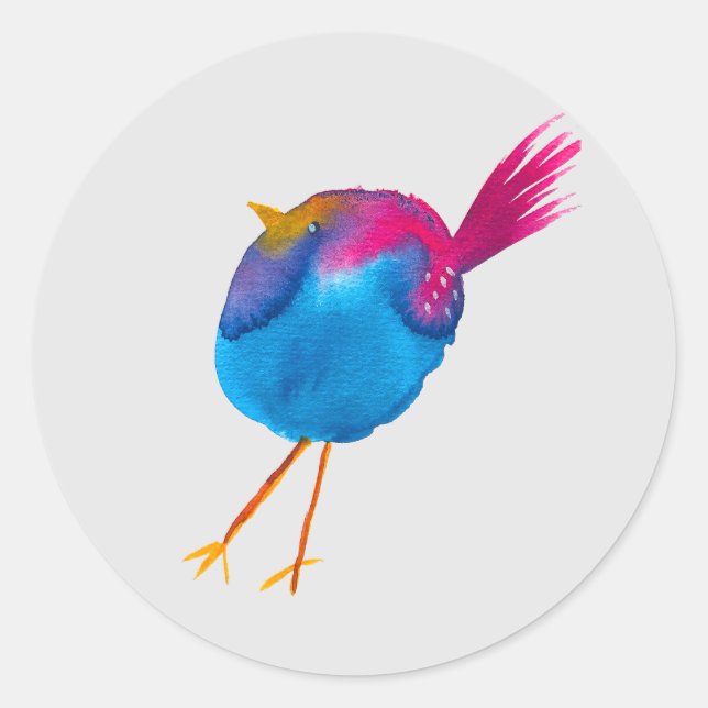 Sticker Rond Aquarelle d'oiseau bleu (Devant)