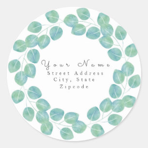 Sticker Rond Aquarelle Dollar d'argent Feuille Eucalyptus couro