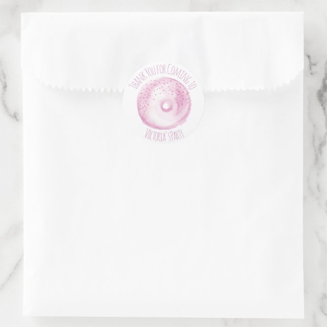 Sticker Rond Aquarelle Donut rose arroses arrosage main tiré (Sac)