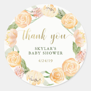 Sticker Rond Aquarelle d'or couronne florale   Baby shower