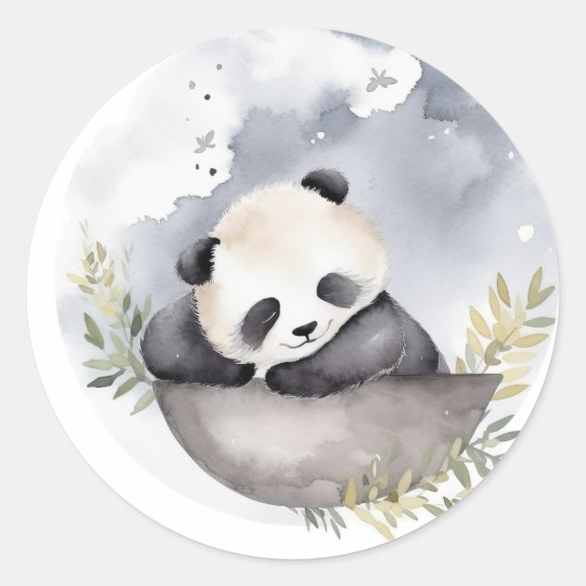 Sticker Rond Aquarelle dormante bébé Panda Ours (Devant)