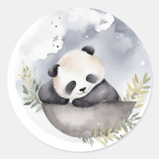 Sticker Rond Aquarelle dormante bébé Panda Ours
