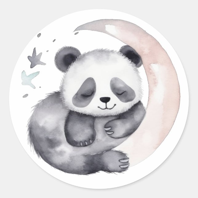 Sticker Rond Aquarelle dormante Lune bébé Panda Ours (Devant)