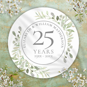 Sticker Rond Aquarelle douce Feuilles 25e anniversaire
