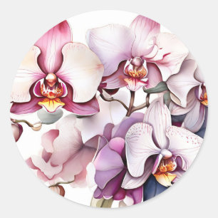 Sticker Rond Aquarelle douce florale de l'orchidée