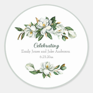 Sticker Rond Aquarelle douce Magnolia Mariage de verdure