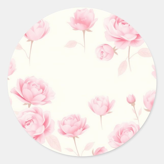 Sticker Rond Aquarelle douce Roses et pivoines (Devant)