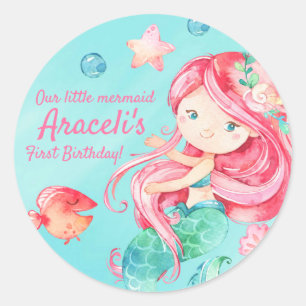 Sticker Rond Aquarelle douce sous la sirène de mer Girly