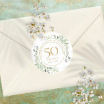 Sticker Rond Aquarelle douce Verdure 50e anniversaire<br><div class="desc">Doté d'une douce et délicate aquarelle de verdure de jardin de campagne,  ce design botanique 50ème anniversaire mariage chic peut être personnalisé avec vos informations spéciales cinquantième anniversaire dans un élégant texte en or. Conçu par Thisisnotme©</div>