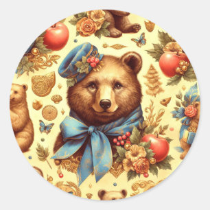 Sticker Rond Aquarelle d'ours Vintage