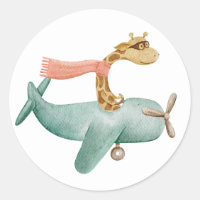 Aquarelle drôle girafe et avion. Enfants animaux