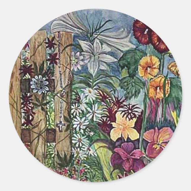 Sticker Rond Aquarelle du jardin de prières Rosary (Devant)