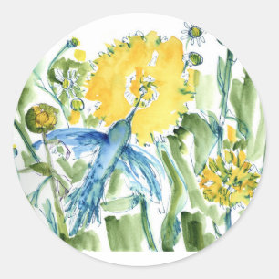 Sticker Rond Aquarelle du jardin des colibris