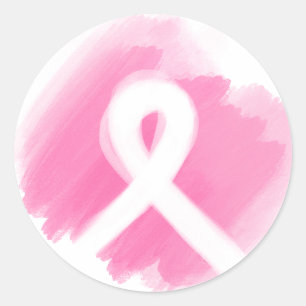 Sticker Rond Aquarelle du ruban de sensibilisation au cancer du
