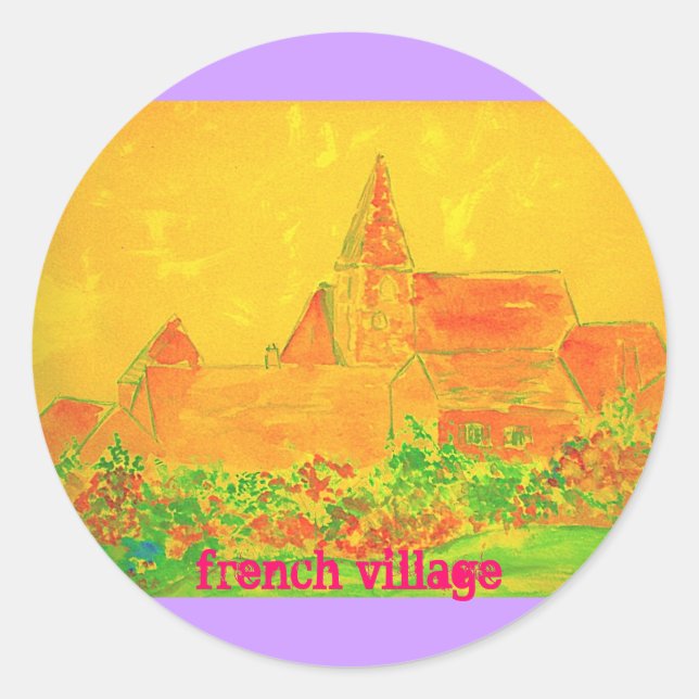 Sticker Rond aquarelle du village français (Devant)