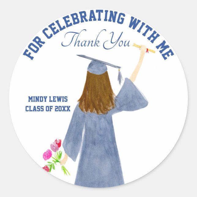 Sticker Rond Aquarelle d'un diplômé avec remerciement de diplôm (Devant)