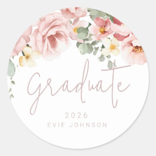 Sticker Rond Aquarelle Dusty Rose Floral Graduate