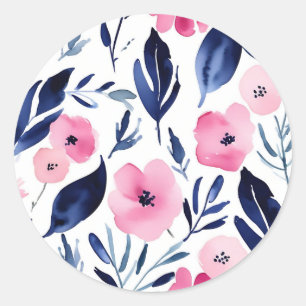 Sticker Rond Aquarelle dynamique rose et marine