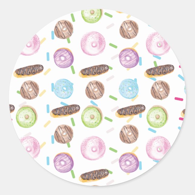Sticker Rond Aquarelle Eclair Donuts Fun Whimiscal Sweet (Devant)