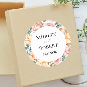 Sticker Rond Aquarelle Élégante de Fleurs Sauvages pour Mariage