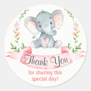 Sticker Rond Aquarelle Elephant Girl Merci