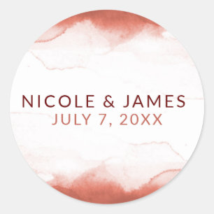 Sticker Rond Aquarelle en argile rouge Mariage moderne et chic