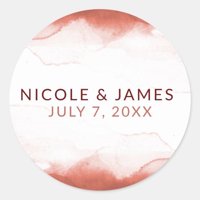 Sticker Rond Aquarelle en argile rouge Mariage moderne et chic (Devant)