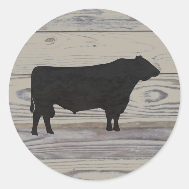 Sticker Rond Aquarelle en bois rustique Angus Bull (Devant)