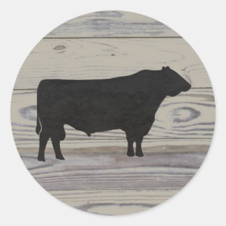 Sticker Rond Aquarelle en bois rustique Angus Bull