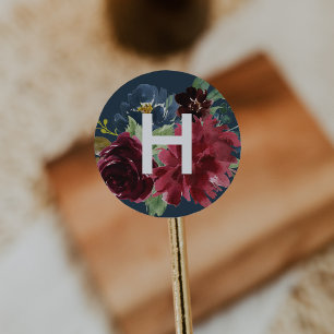 Sticker Rond Aquarelle en fleur rayonnante Monogramme floral